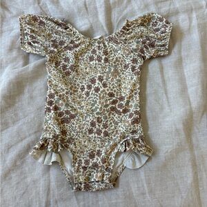 Quincy Mae Brown and Cream Floral Bodysuit